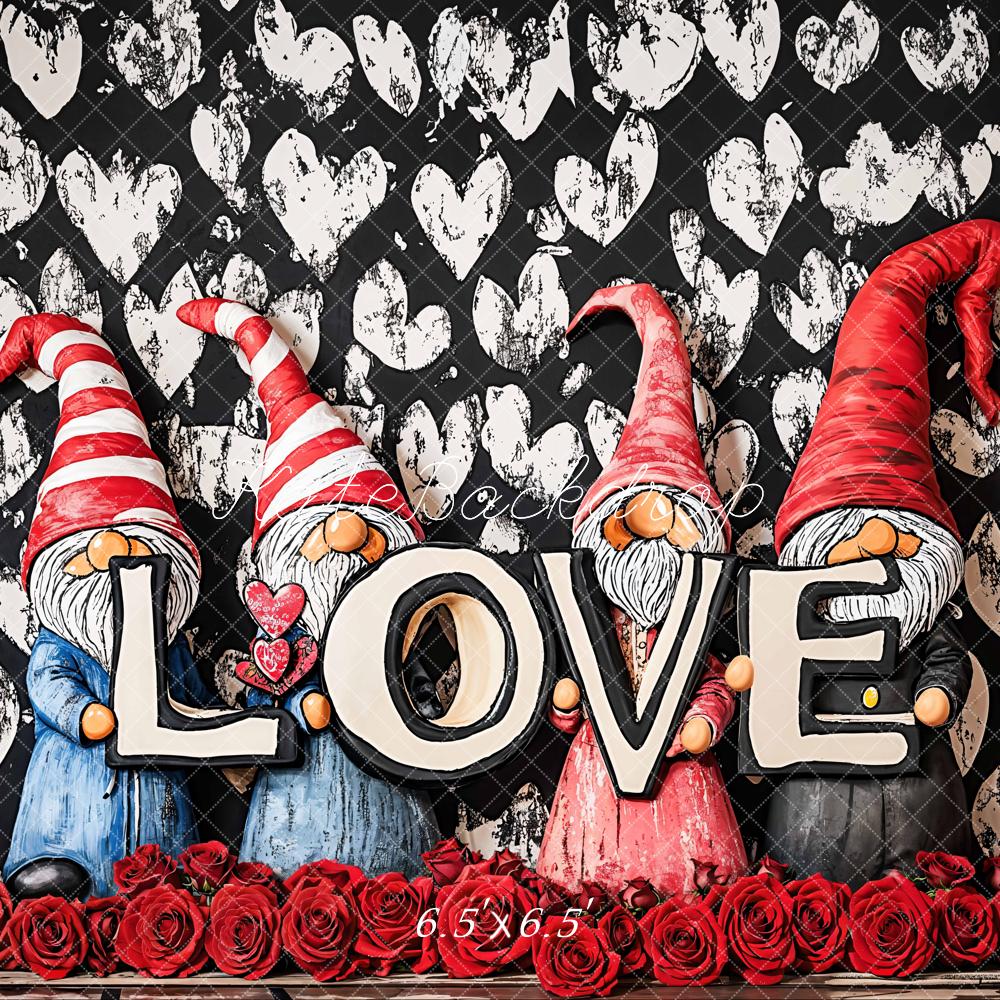 Kate Valentine Gnomes Love Roses Backdrop Designed by Emetselch