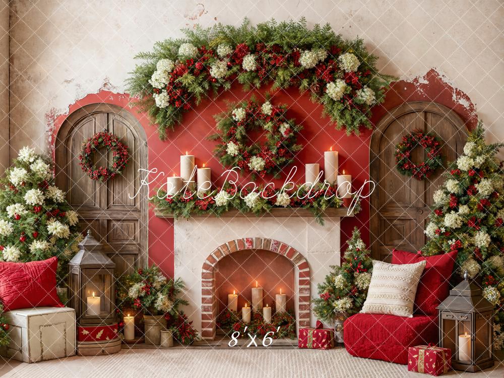Kate Christmas Fireplace Wreaths Floral Garland Candles Backdrop Designed by Emetselch
