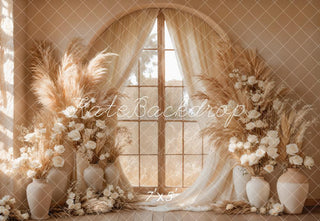 Kate Boho Floral Window Pampas Grass Printed Backdrop Designed by Kate Image