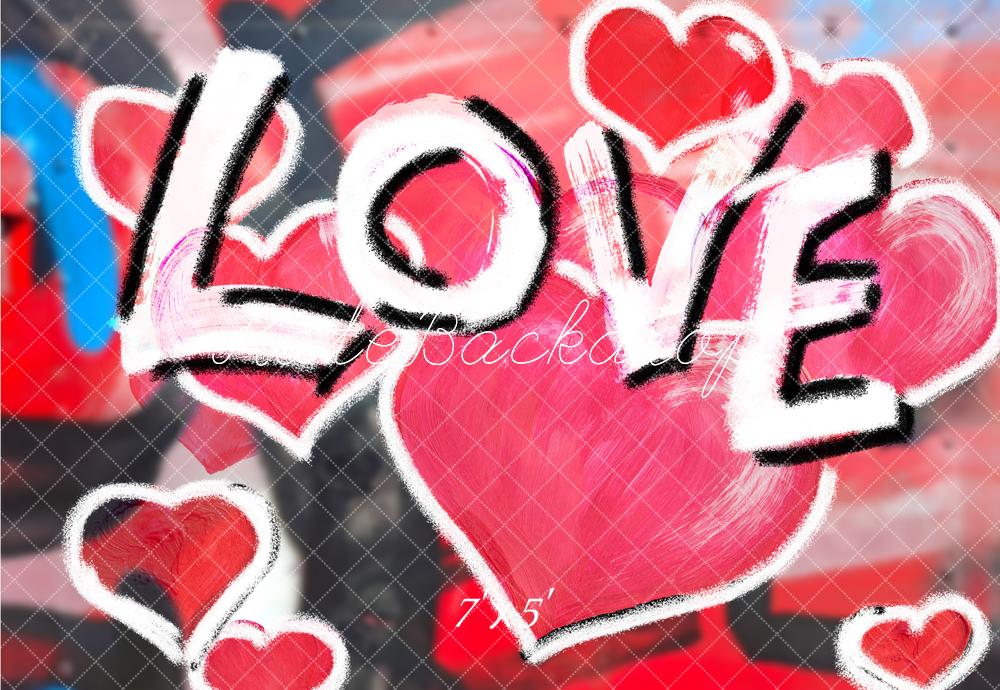 Kate Valentine's Day Graffiti Love Hearts Chalk Style Printed Backdrop Designed by Fantasyphotoart