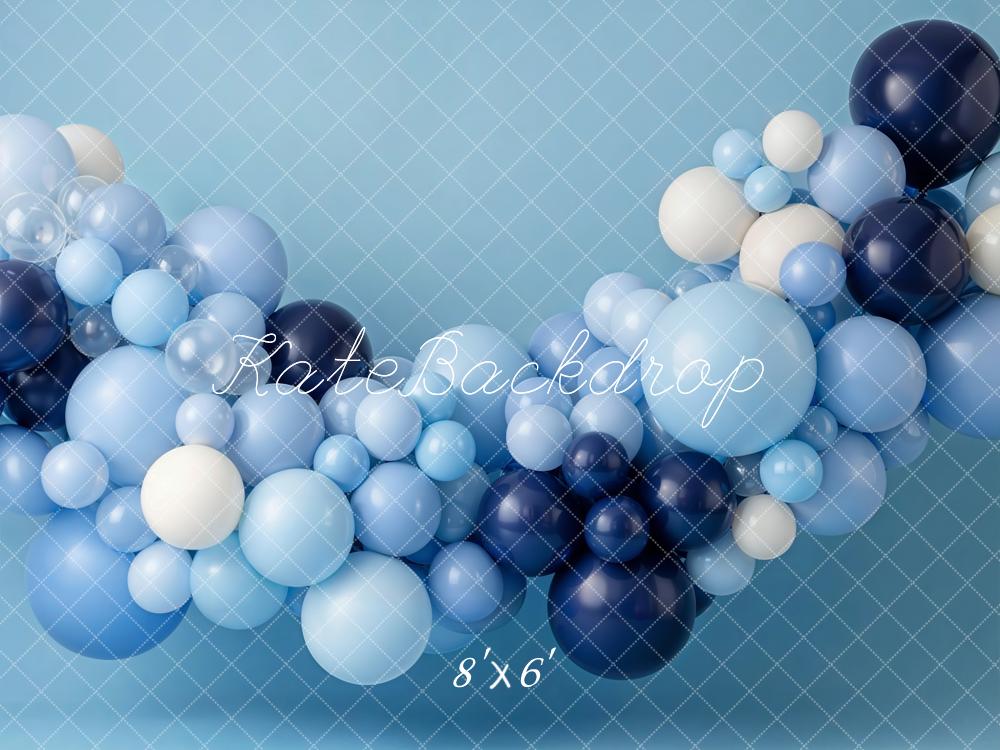 Kate Cake Smash Blue Balloon Garland Printed Backdrop Designed by Emetselch