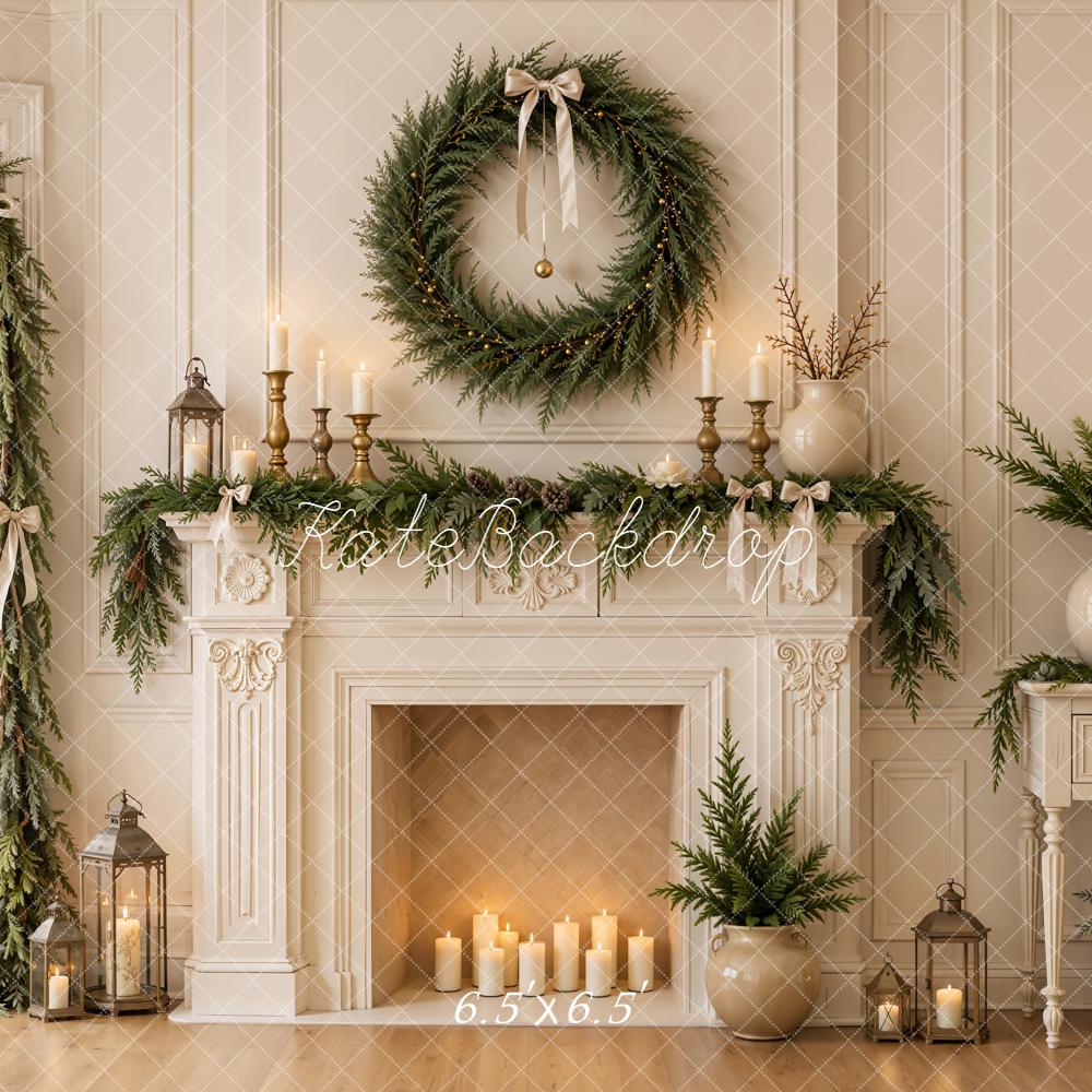 Kate Christmas Fireplace Corner Window Wreath Garland Candles Printed Backdrop Designed by Emetselch