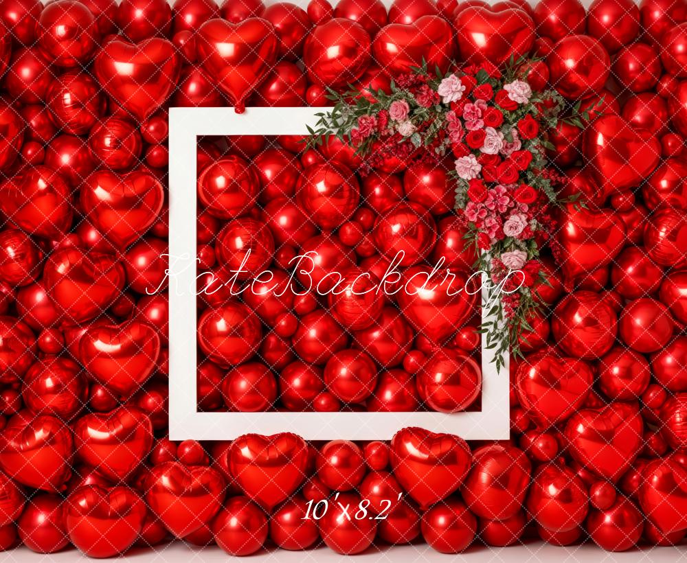 Kate Valentine's Day Red Heart Balloons Frame Flower Arch Backdrop Designed by Patty Roberts