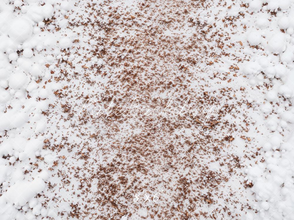 Kate Winter White Snow Brown Leaves Floor Printed Backdrop Designed by Kate Image