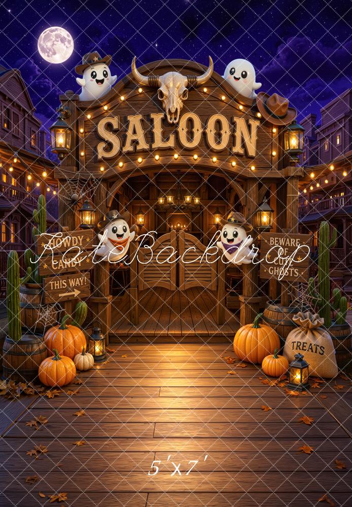 Kate Halloween Trunk or Treat Western Saloon Ghosts Pumpkins Skull Printed Backdrop Designed by Mini MakeBelieve