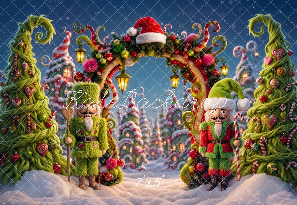 Kate Christmas Whimsical Nutcracker Candy Arch Printed Backdrop Designed by Emetselch