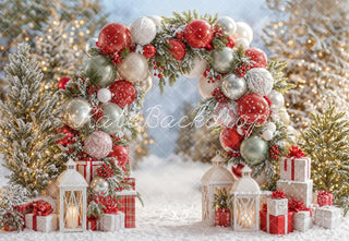Kate Christmas Balloon Arch Snow Gifts Printed Backdrop Designed by Emetselch