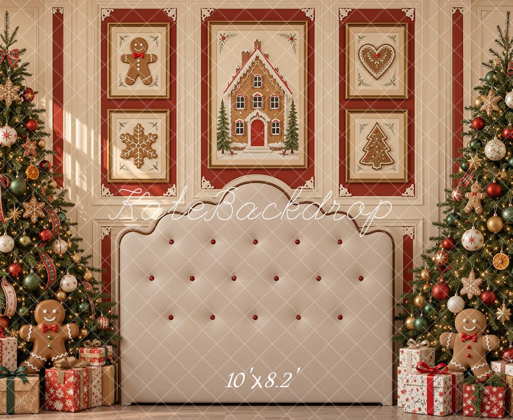 Kate Christmas Tree Headboard Gingerbread Gift Printed Backdrop Designed by Shutter Swan Studios