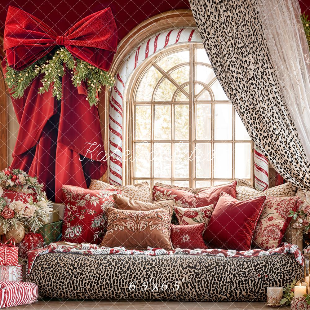 Kate Valentines Red Bow Leopard Curtain Window Floral Backdrop Designed by Emetselch