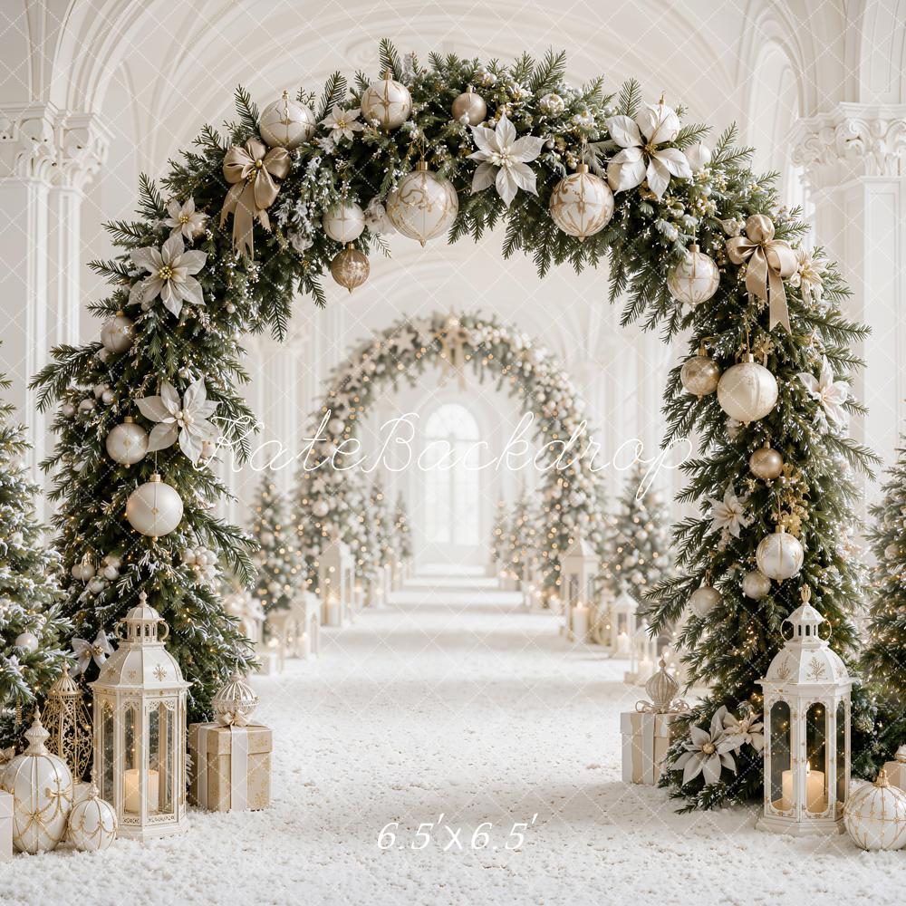 Kate Christmas Flower Archway White Gold Trees Lanterns Columns Printed Backdrop Designed by Emetselch