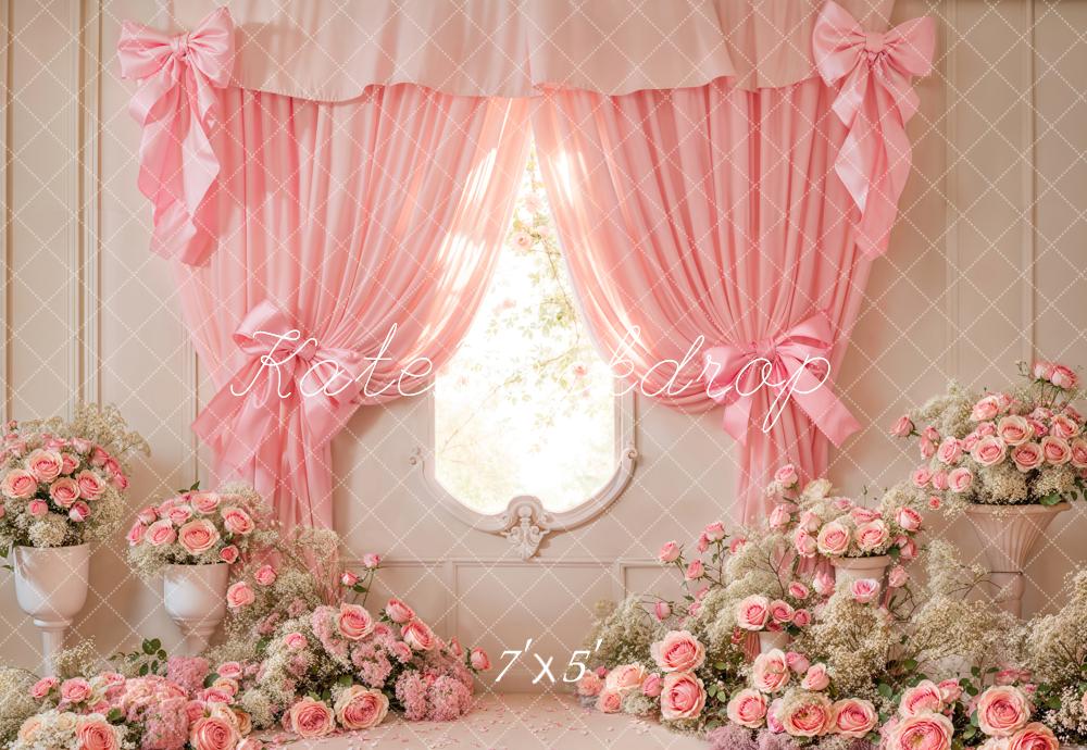 Indoor Room Arch Pink Floral Window Photo Backdrop