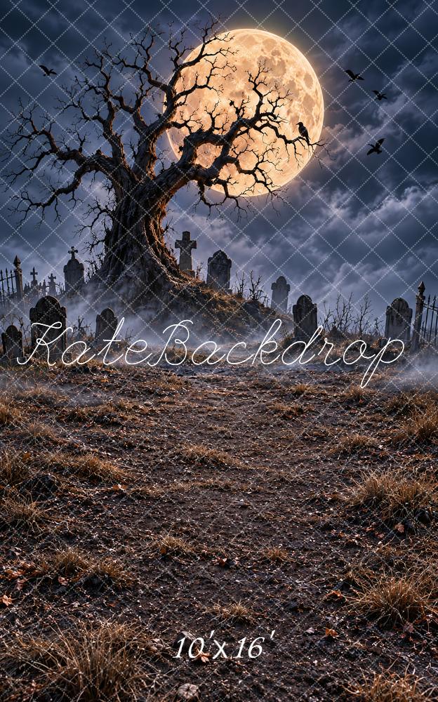 Kate Sweep Halloween Haunted Graveyard Moonlit Tree Printed Backdrop Designed by Vertigo Productions