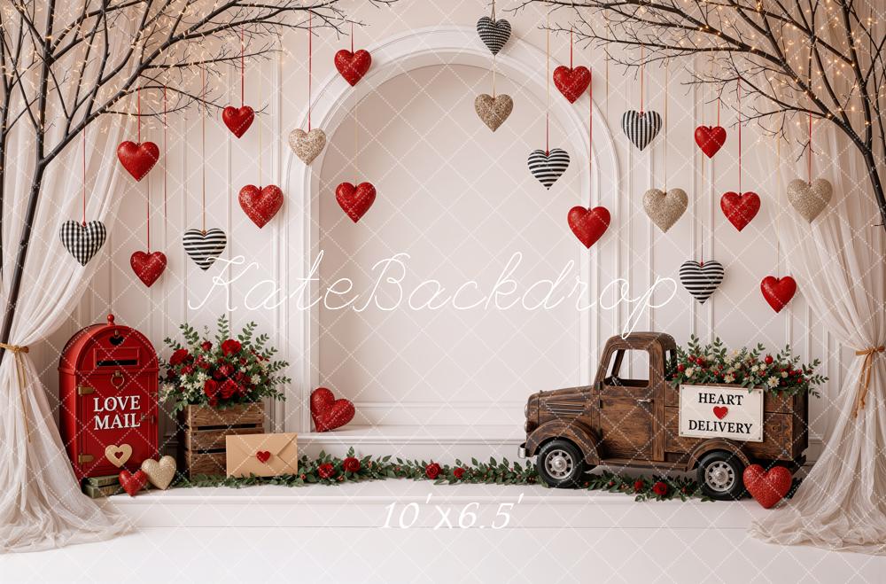 Kate Valentine's Day Vintage Truck Heart Delivery Mailbox Printed Backdrop Designed by Ashley Ward
