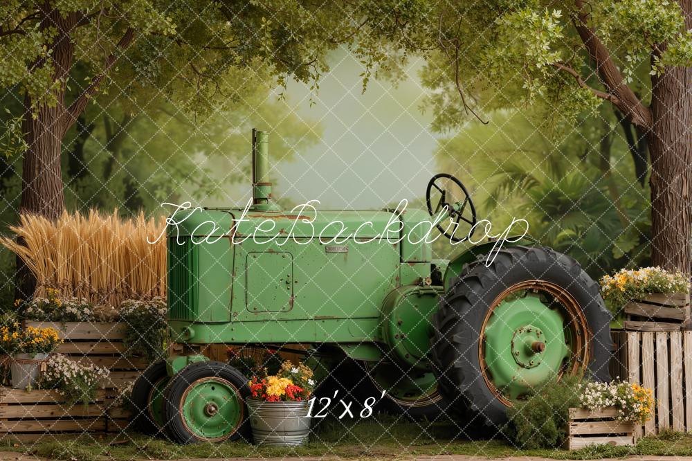 Kate Summer Tractor Wheat Crates Trees Printed Backdrop Designed by Emetselch