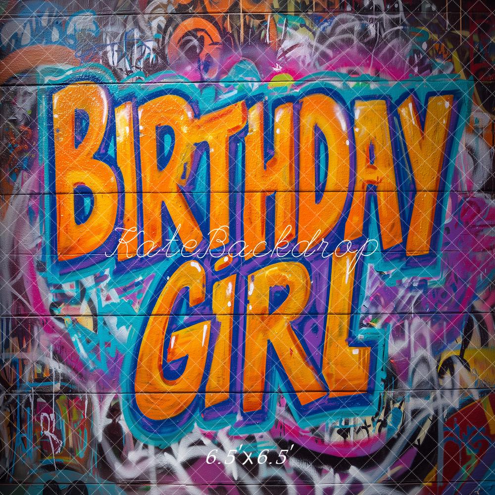 Kate Cake Smash Birthday Girl Graffiti Wall Printed Backdrop Designed by Angela Miller