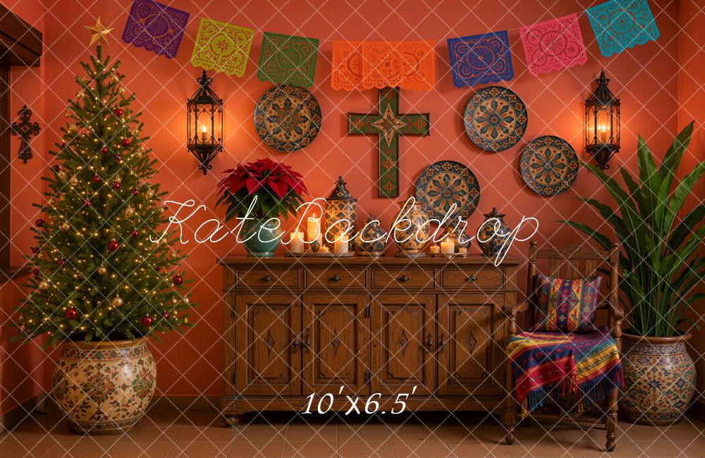 Kate Christmas Tree Mexican Navidad de Colores Papel Picado Cabinet Printed Backdrop Designed by Ashley Ward