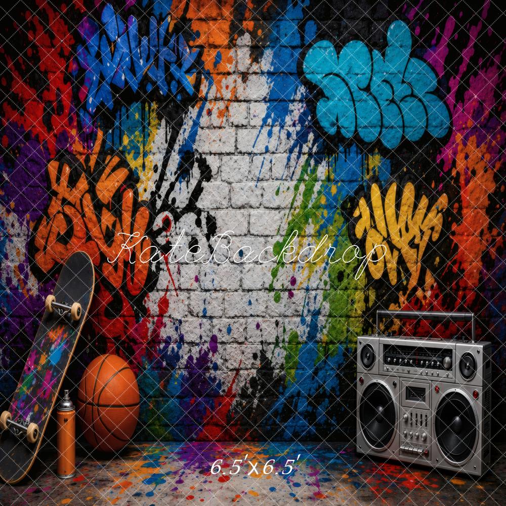 Kate Graffiti Brick Wall Skateboard Basketball Boombox Printed Backdrop Designed by Vertigo Productions