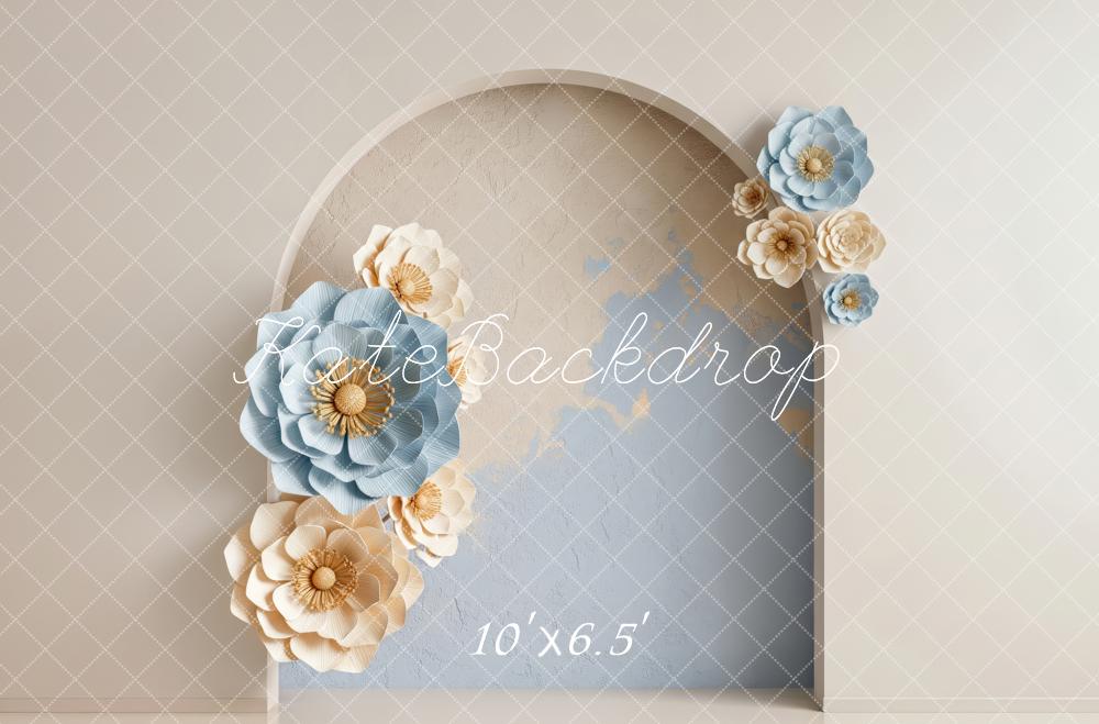 Kate Spring Blue and Beige Flower Arch Printed Backdrop Designed by Patty Roberts