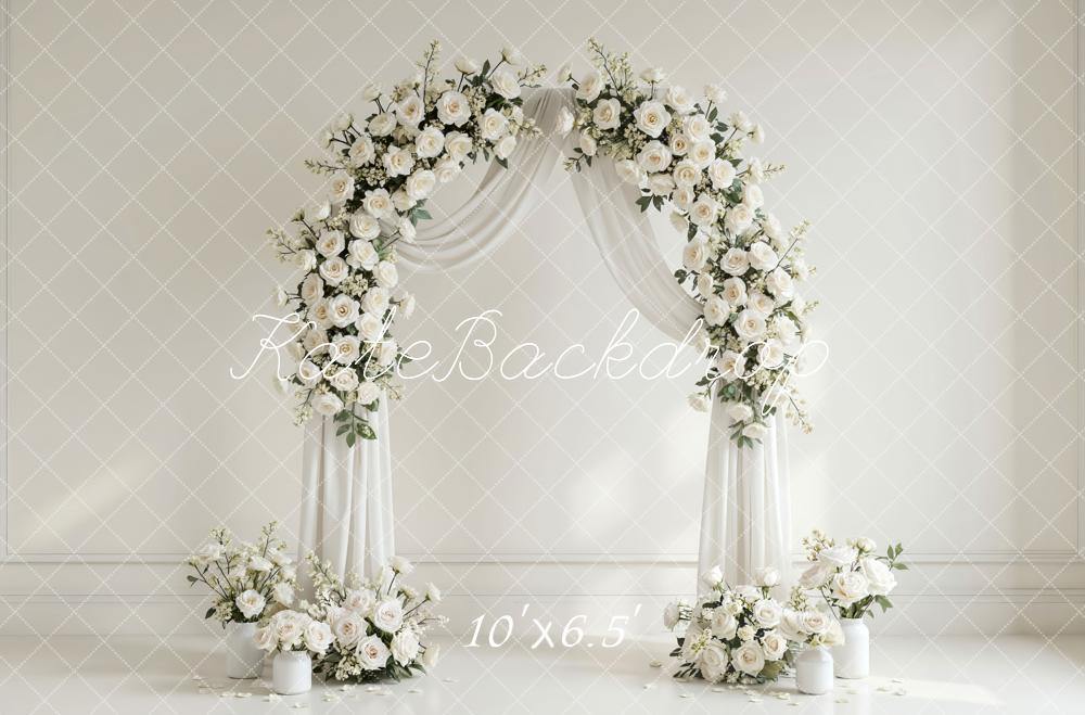 Kate Spring Flower Arch White Roses Floral Arrangement Backdrop Designed by Mini MakeBelieve