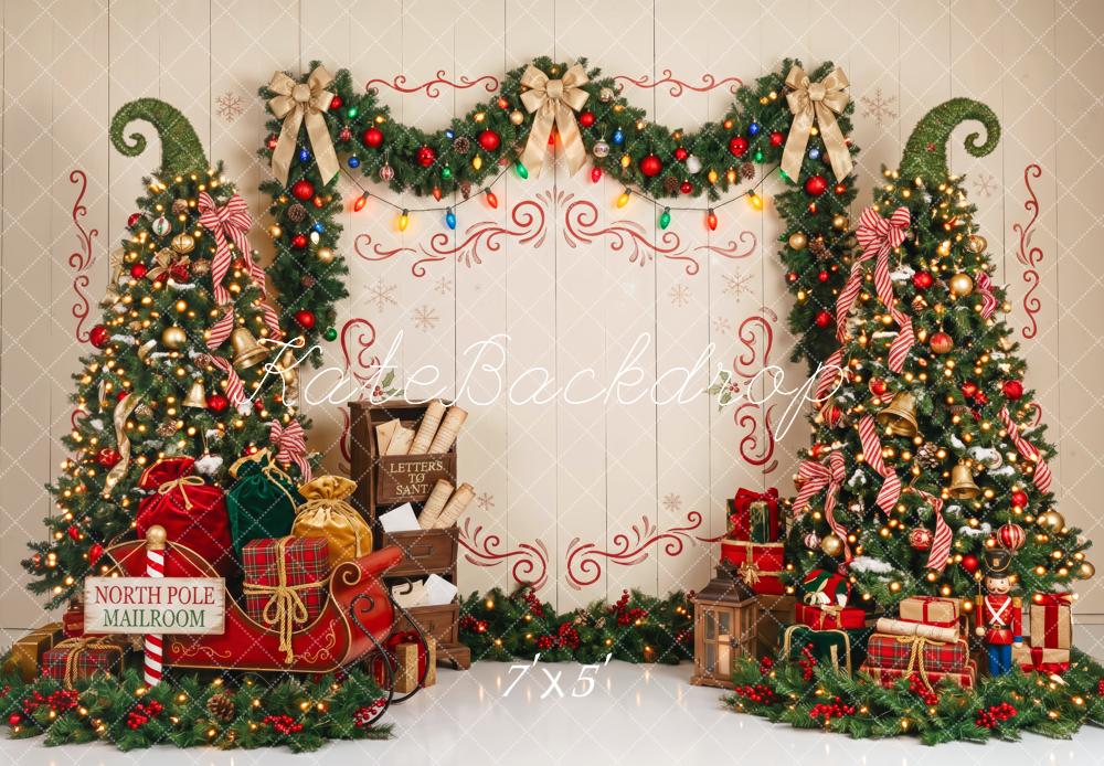 Kate Christmas Tree Fantasy Garland Sleigh Presents Printed Backdrop Designed by Patty Roberts