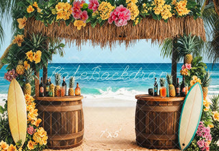 Kate Summer Tropical Beach Tiki Bar Printed Backdrop Designed by Emetselch