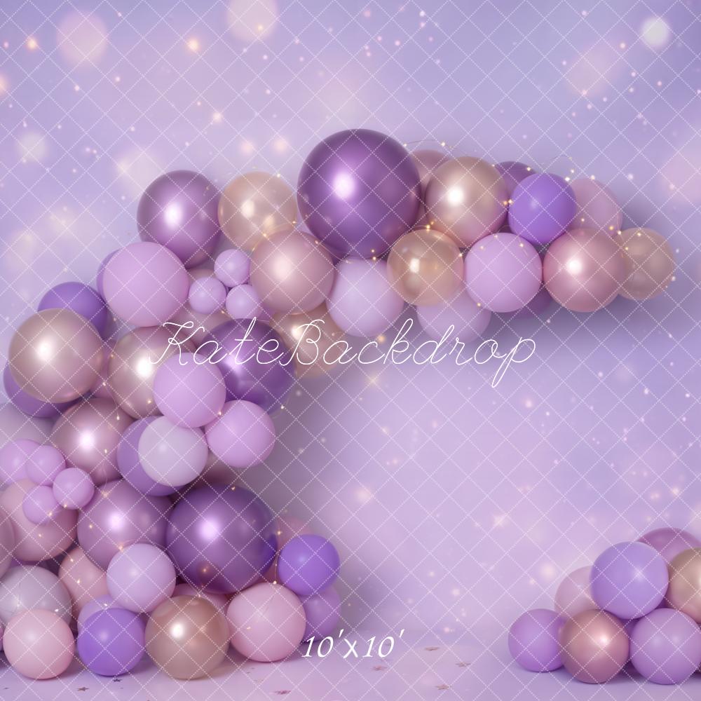 Kate Cake Smash Purple Gold Balloon Arch Bokeh Printed Backdrop Designed by Emetselch