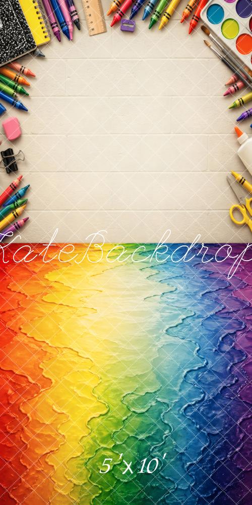 Kate Sweep Back to School Rainbow Art Supplies Colorful Printed Backdrop Designed by Vertigo Productions