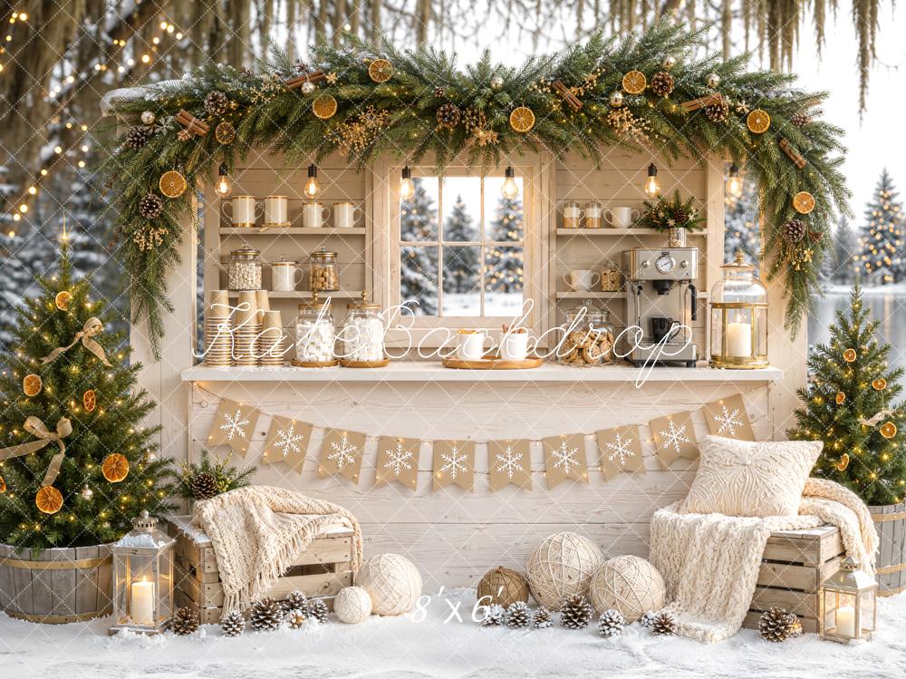 Kate Christmas Snowy Rustic Coffee Bar Dried Orange Slices Printed Backdrop Designed by Emetselch