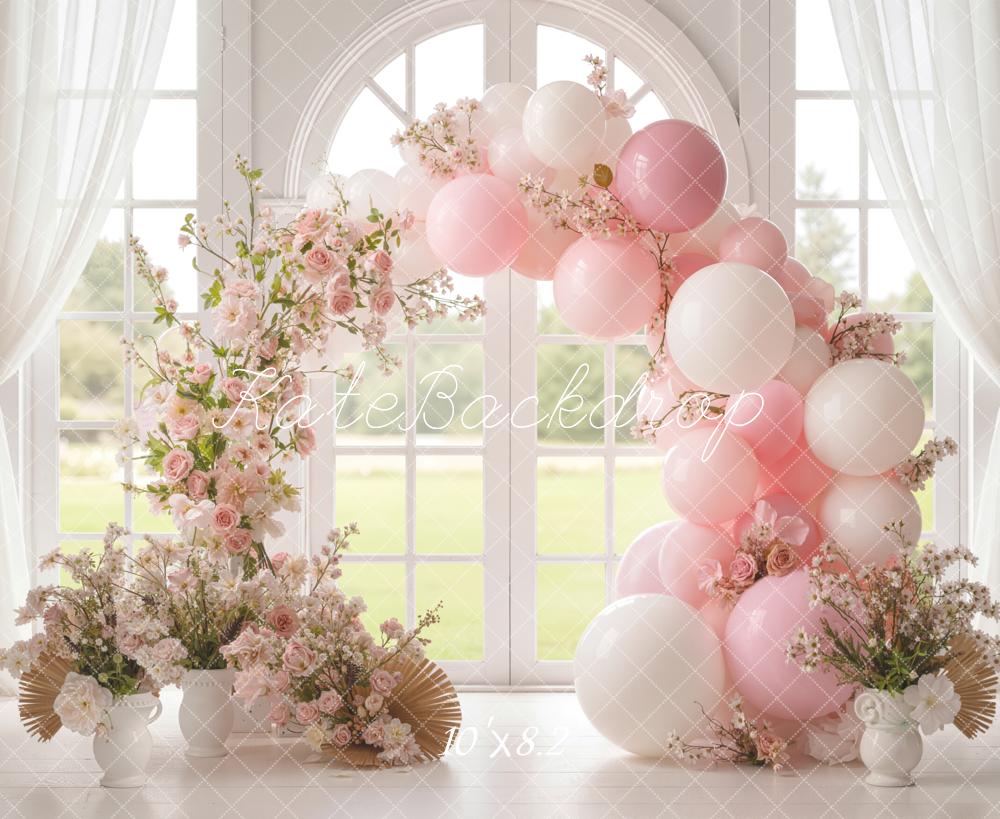 Kate Spring Pink Flower Arch Balloon Window Backdrop Designed by Emetselch