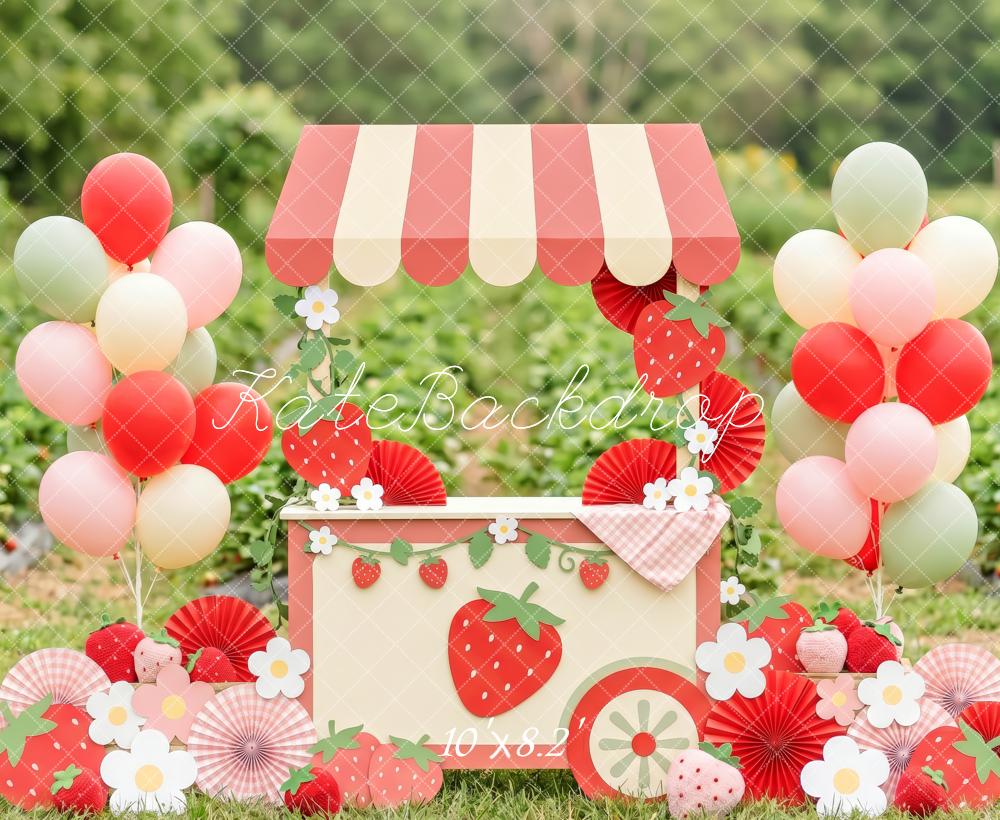 Kate Cake Smash Strawberry Sweet Cart Balloons Flowers Printed Backdrop Designed by Patty Roberts