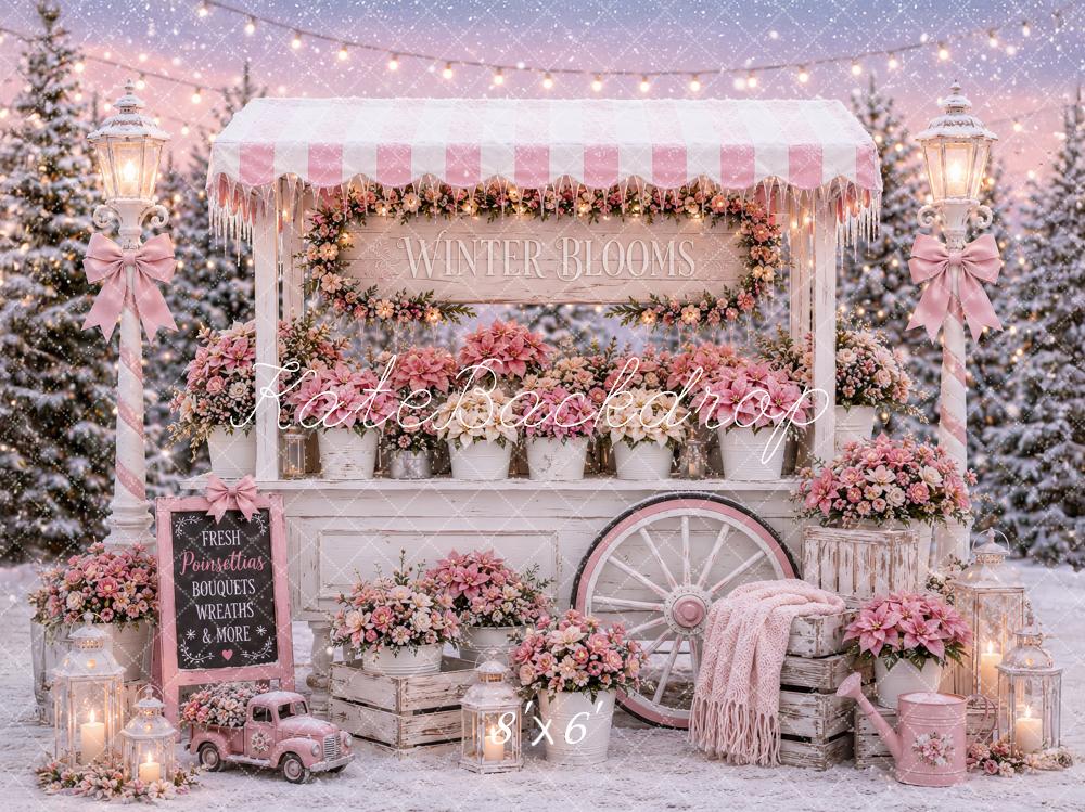 Kate Christmas Winter Pink Flower Cart Snowy Printed Backdrop Designed by Ashley Paul