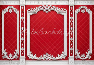 Kate Christmas Red Retro Ornate Frames Wall Printed Backdrop Designed by Mini MakeBelieve
