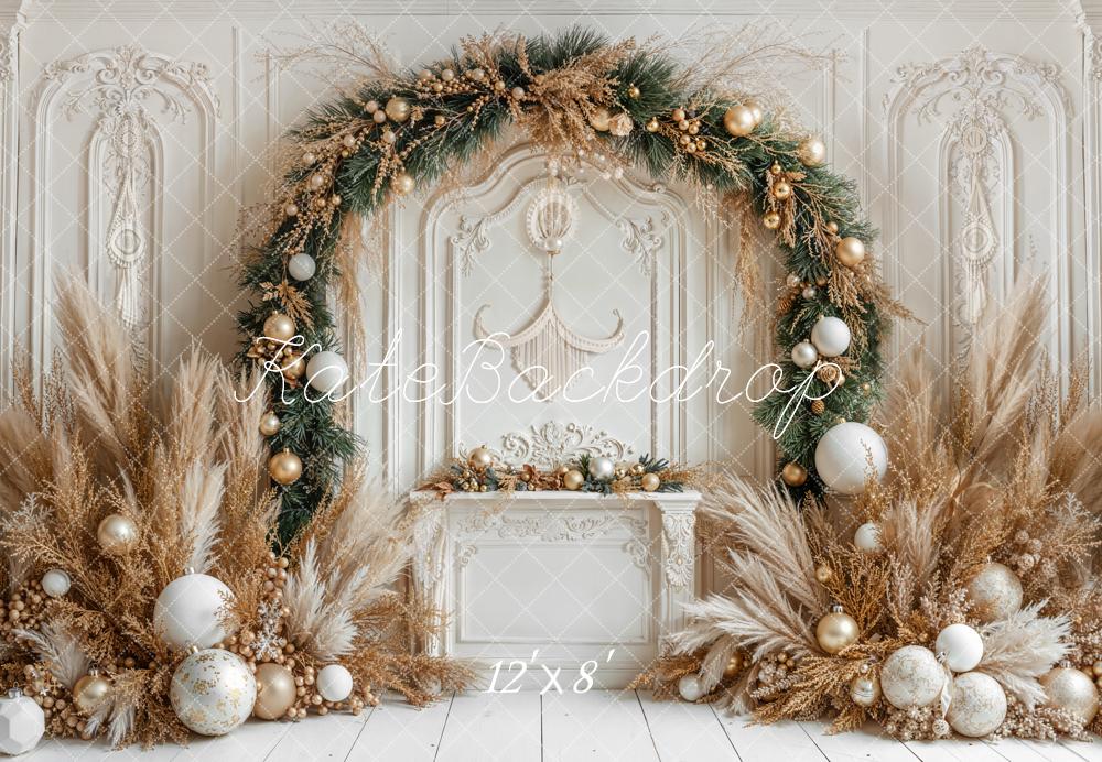 Kate Christmas Arch Boho Pampas Grass Retro Wall Backdrop Designed by Emetselch