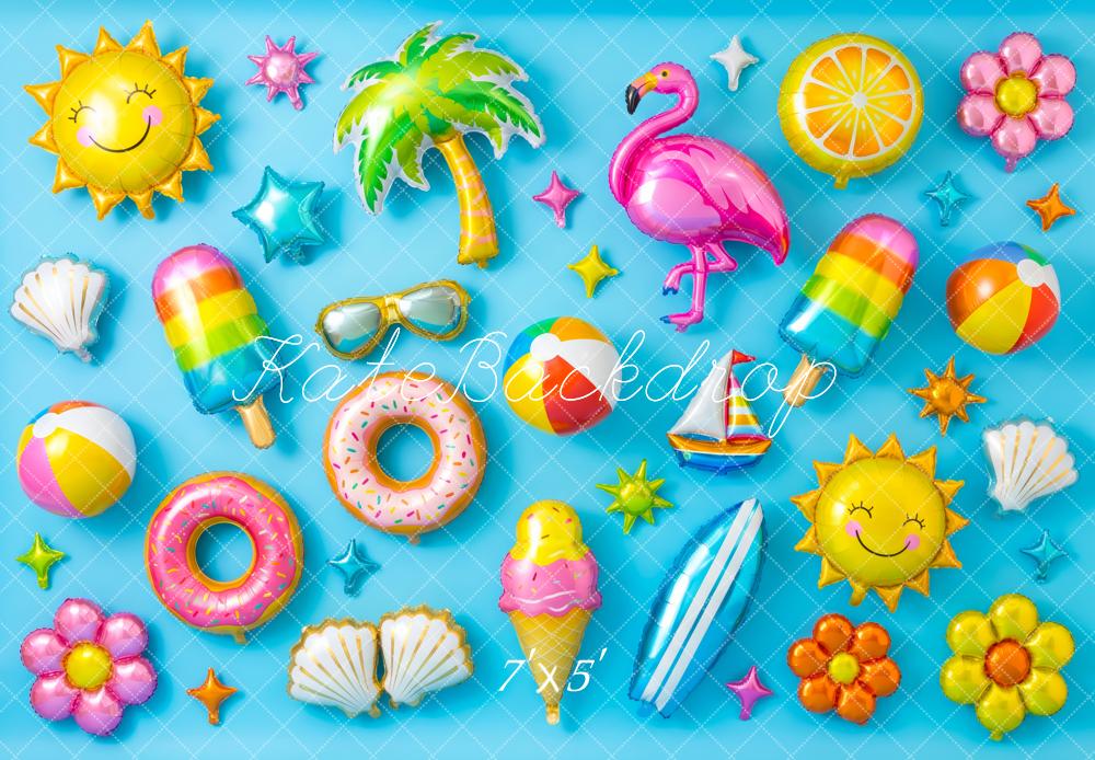 Kate Summer Balloons Pool Float Flamingo Palm Tree Ice Cream Donut Popsicle Printed Backdrop Designed by Patty Roberts