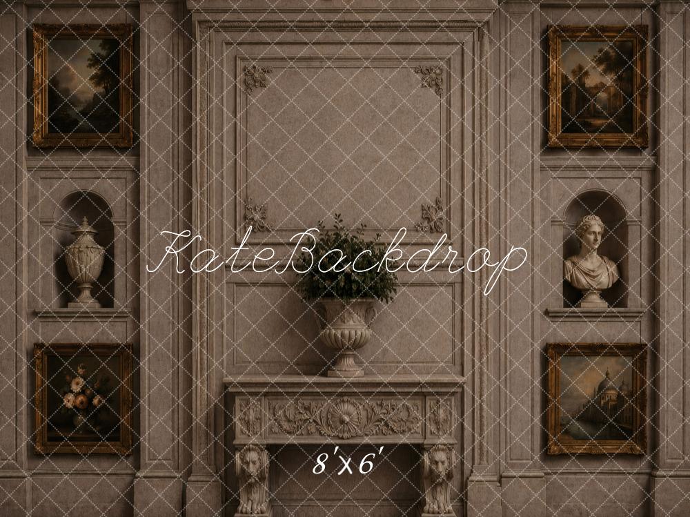 Kate Vintage Wall Fireplace Paintings Sculptures Printed Backdrop Designed by Vertigo Productions