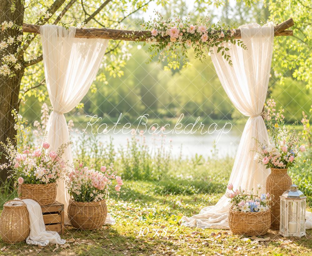 Kate Spring Flower Arch Garden Drapes Lake Basket Printed Backdrop Designed by Emetselch