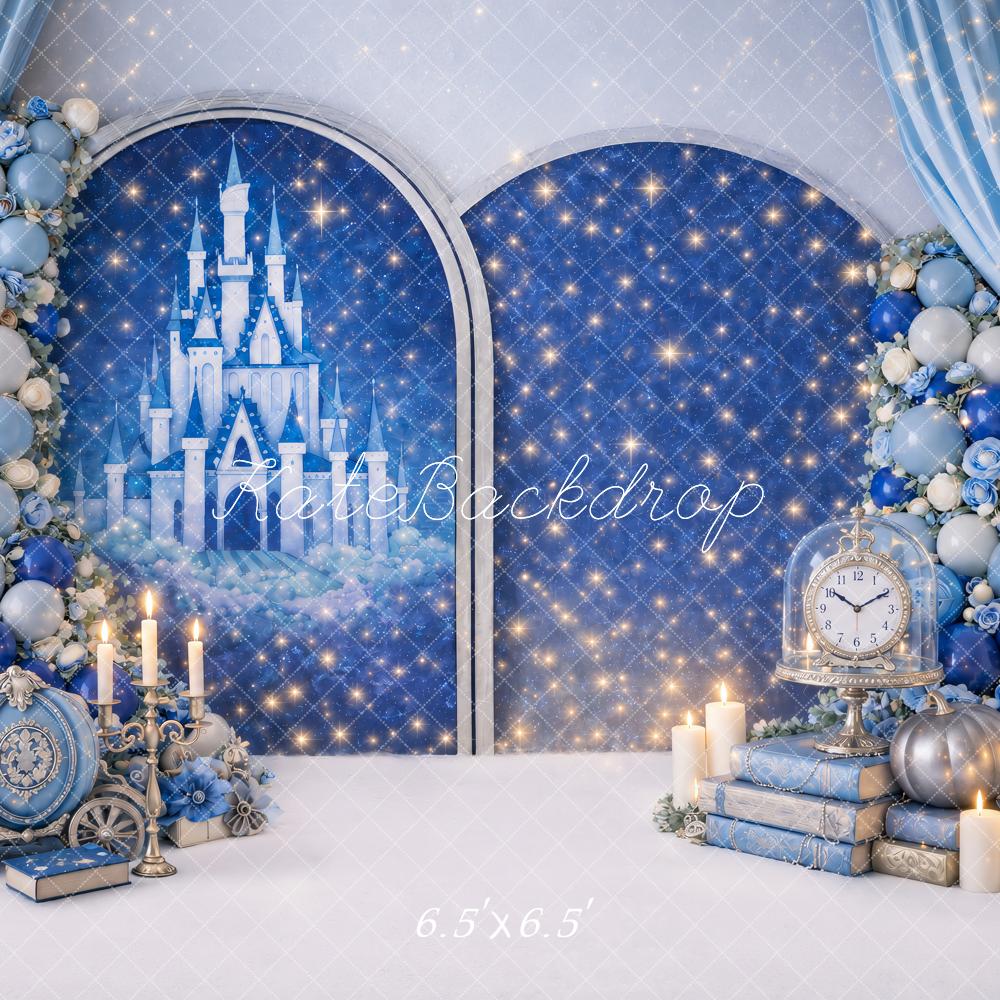 Kate Birthday Fairy Princess Blue Castle Balloon Arch Printed Backdrop Designed by Ashley Paul