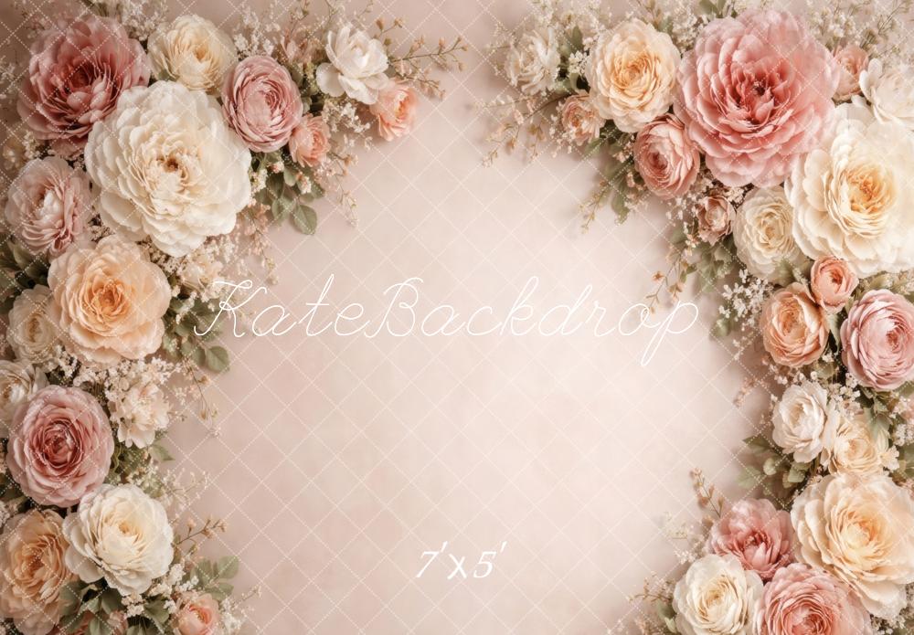 Kate Spring Blush Flower Arch Cream Roses Printed Backdrop Designed by Vertigo Productions