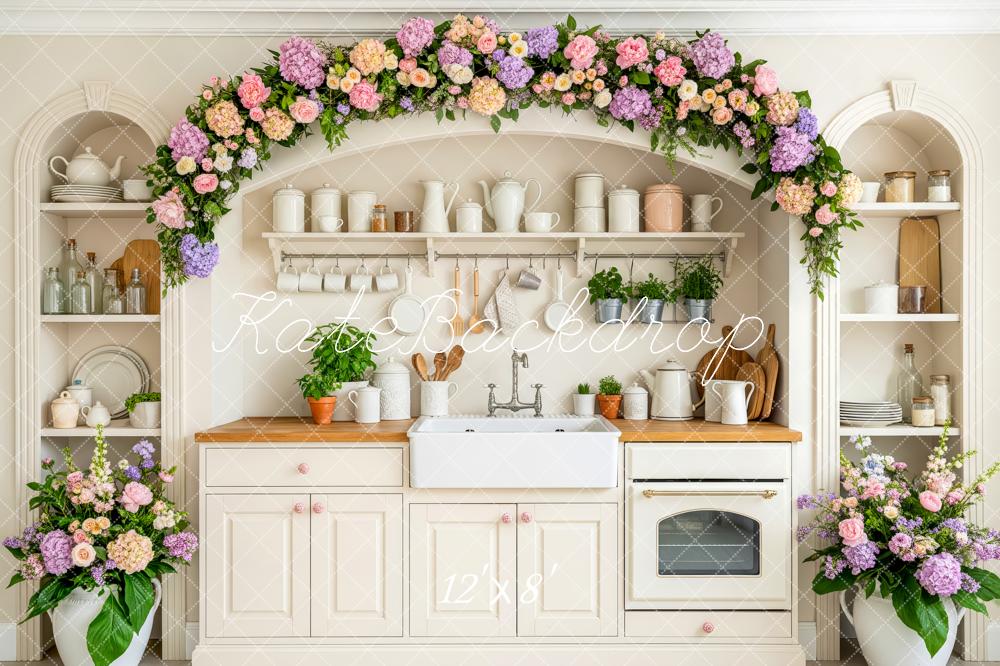 Kate Spring Flower Arch Kitchen Shelves Pastel Decor Backdrop Designed by Patty Roberts