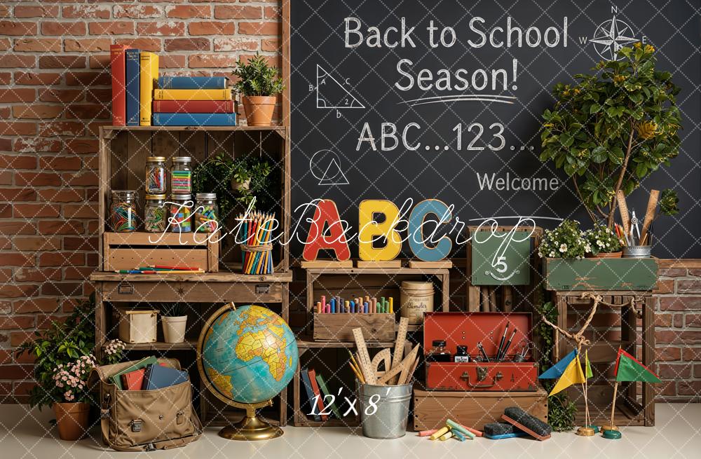Kate Back to School Chalkboard Classroom Supplies Printed Backdrop Designed by Emetselch