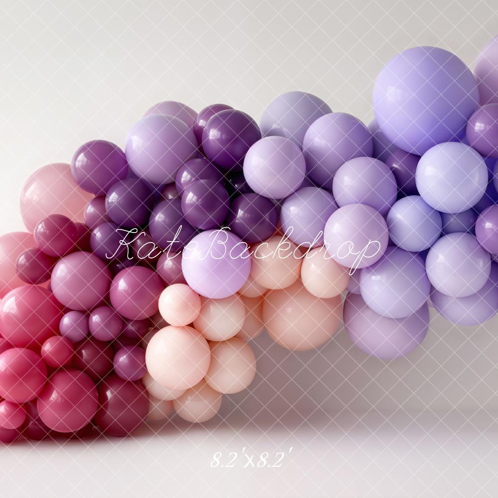 Kate Cake Smash Pink Purple Balloon Garland Printed Backdrop Designed by Emetselch