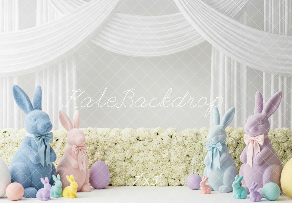 Kate Easter Bunny Pastel Eggs Flower Arch White Drapes Backdrop Designed by Patty Roberts