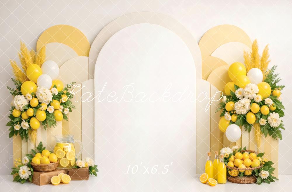 Kate Summer Lemon Flower Arch Balloon Yellow Printed Backdrop Designed