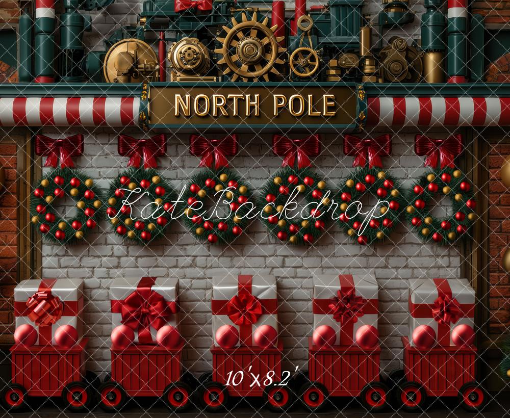 Kate Christmas Polar Gift Train North Pole Wreaths Backdrop Designed by Mini MakeBelieve