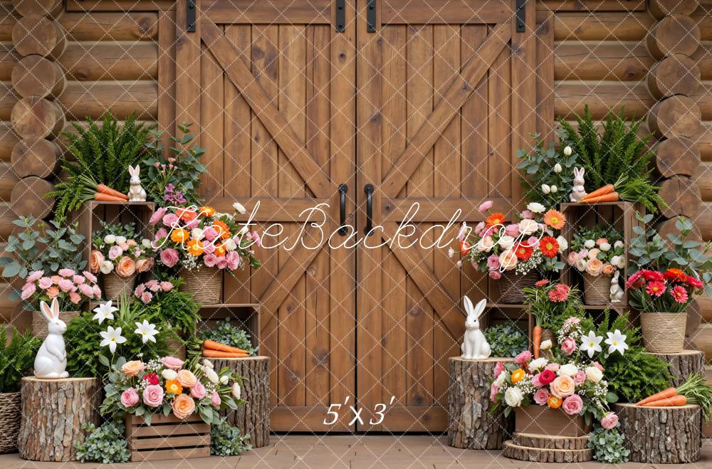 Kate Easter Bunny Rustic Barn Flowers Printed Backdrop Designed by Mini MakeBelieve
