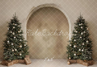 Kate Christmas Arched Wall Trees Beige Printed Backdrop Designed by Emetselch