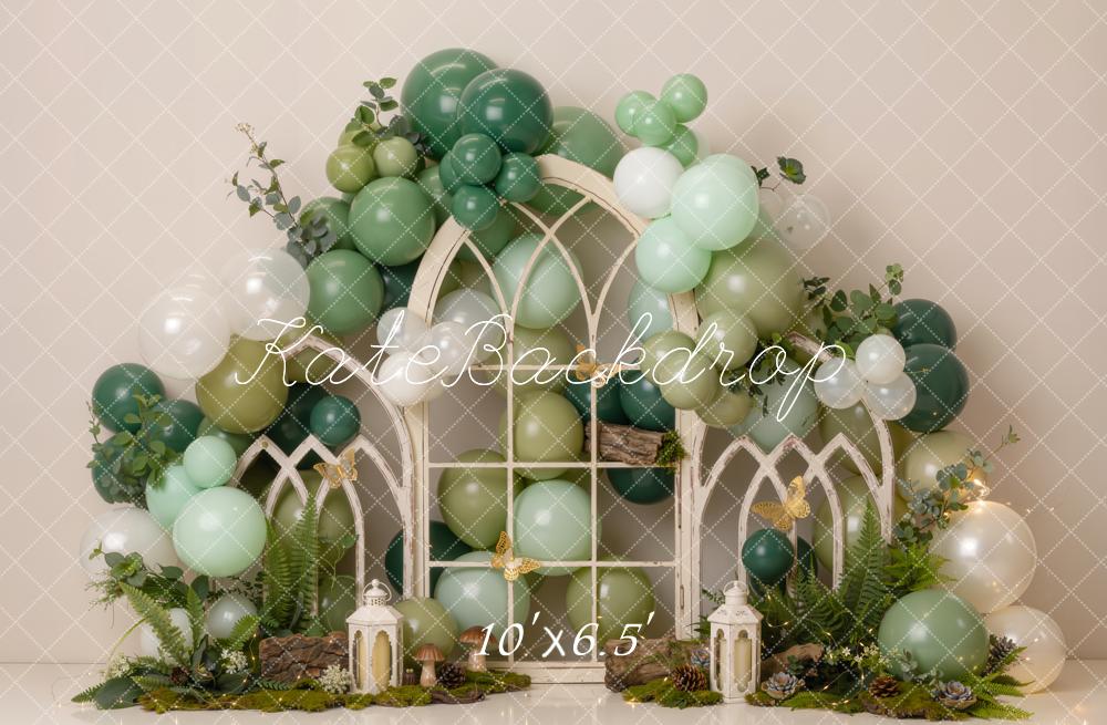 Kate Cake Smash Green Balloon Garden Arch Window Printed Backdrop Designed by Emetselch
