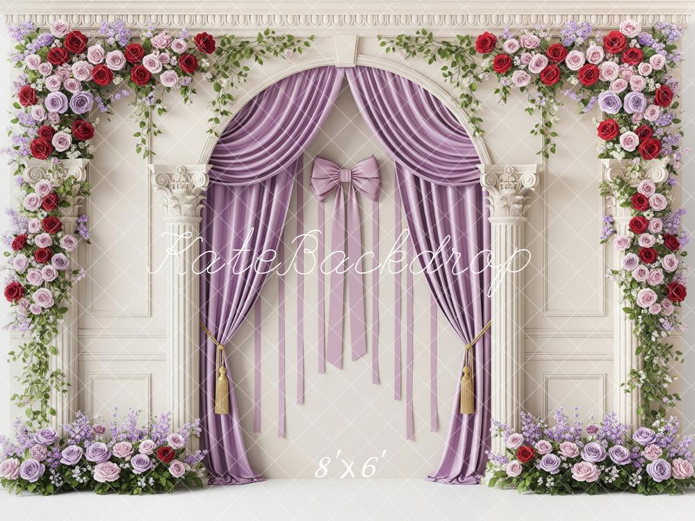Kate Spring Flower Arch Purple Roses Curtains Columns Backdrop Designed by Patty Roberts