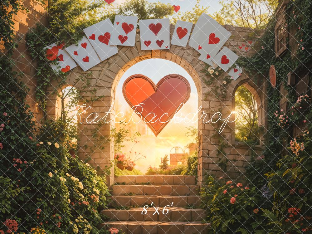 Kate Valentine's Day Heart Brick Arch Wall With Poker Backdrop Designed by Emetselch