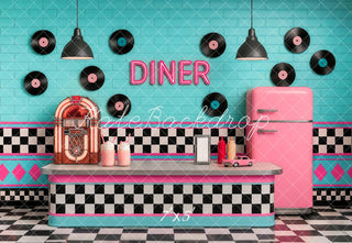 Kate Retro 90's Vibes Diner Jukebox Printed Backdrop Designed by Ashley Paul